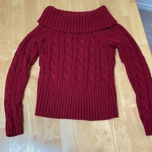 Red cowl neck sweater